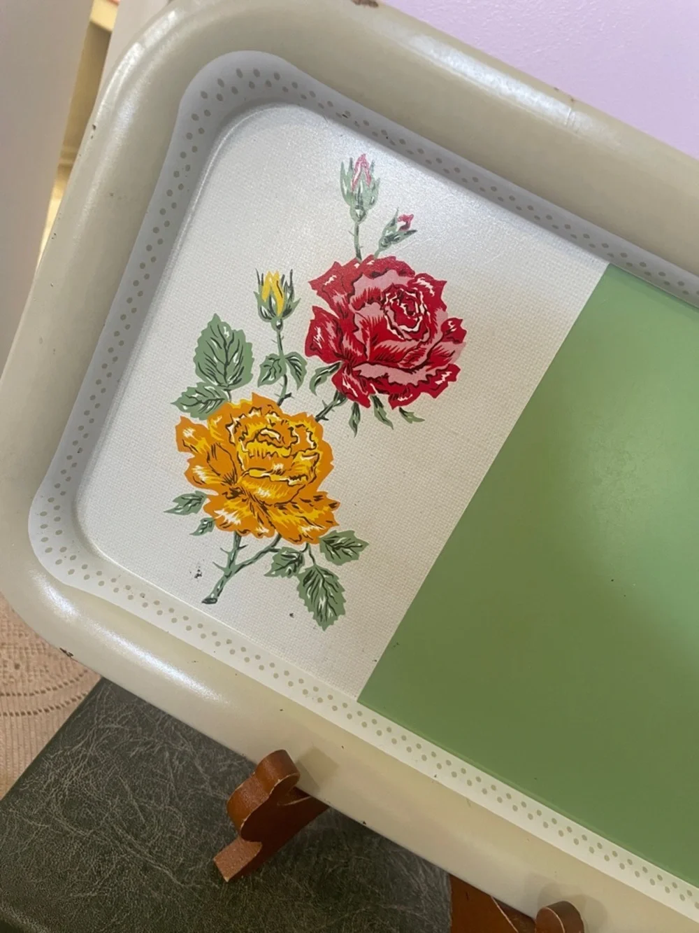 Decorative Green Floral Serving Tray vintage